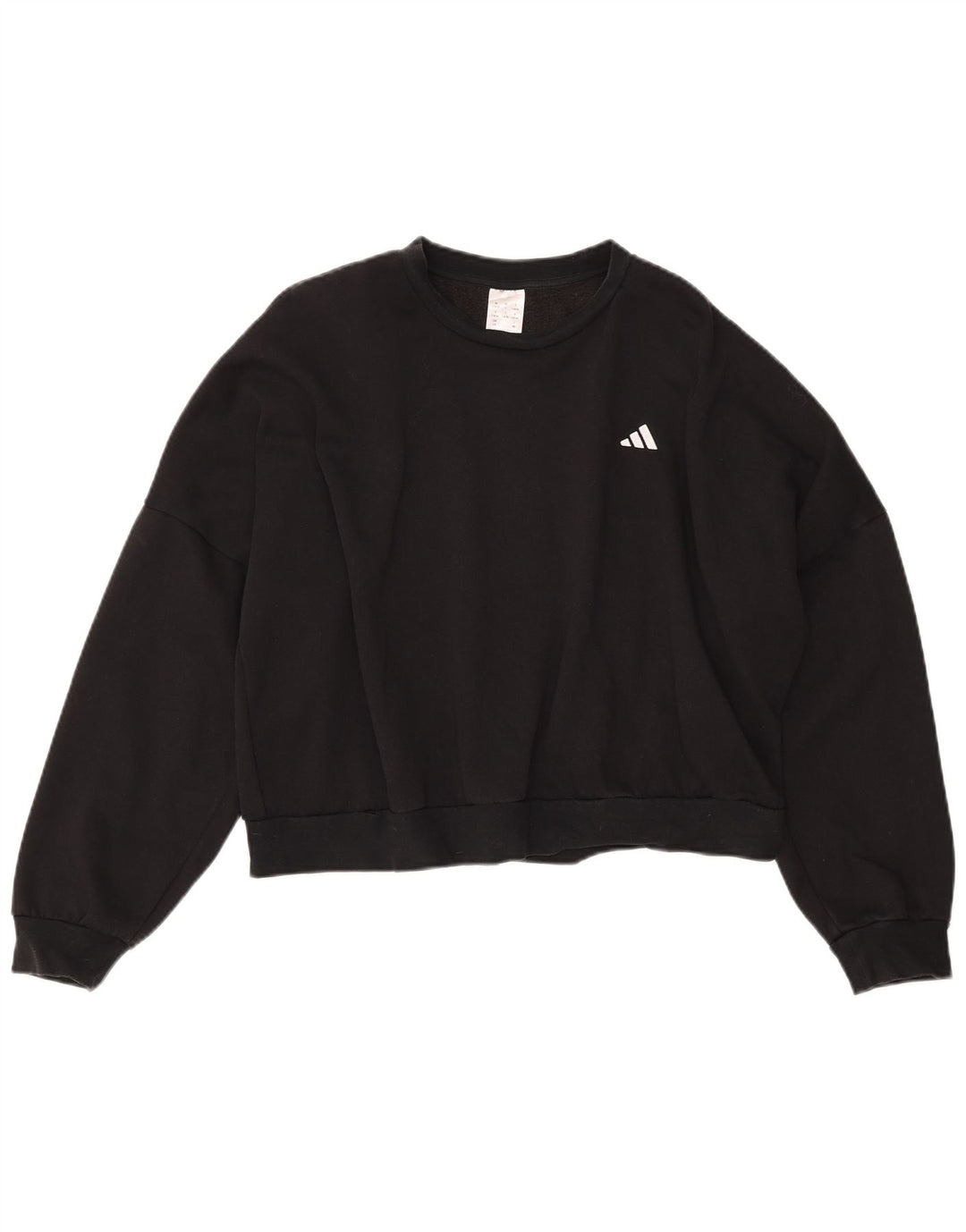 ADIDAS Mujer Crop Oversize Sudadera Jumper UK 16/18 Grande Algodón Negro