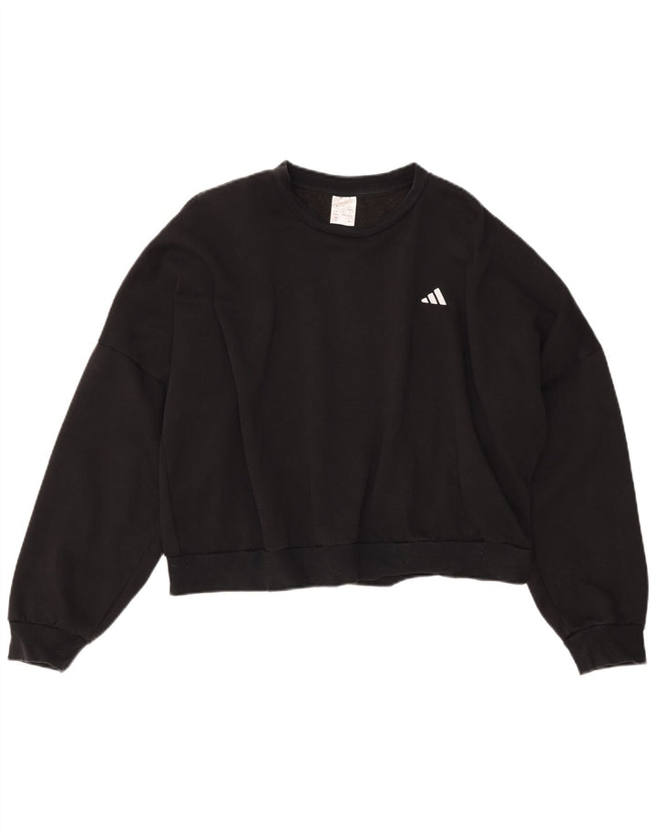 ADIDAS Mujer Crop Oversize Sudadera Jumper UK 16/18 Grande Algodón Negro
