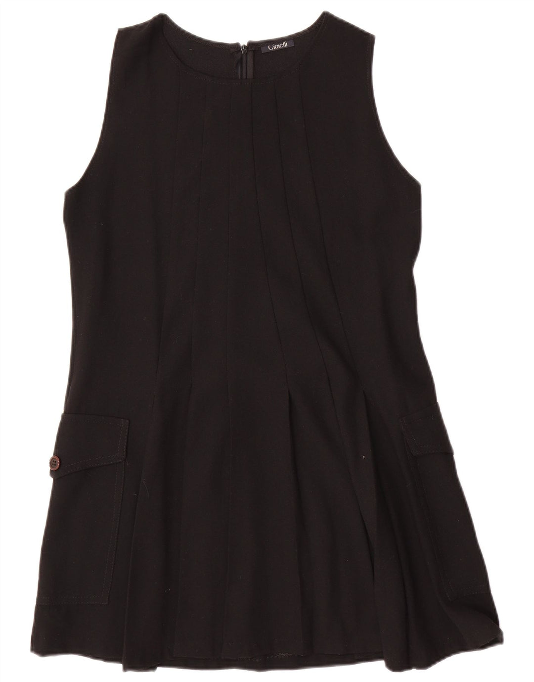 Vintage mujer sin mangas A-Line vestido Reino Unido 12 lana negra mediana