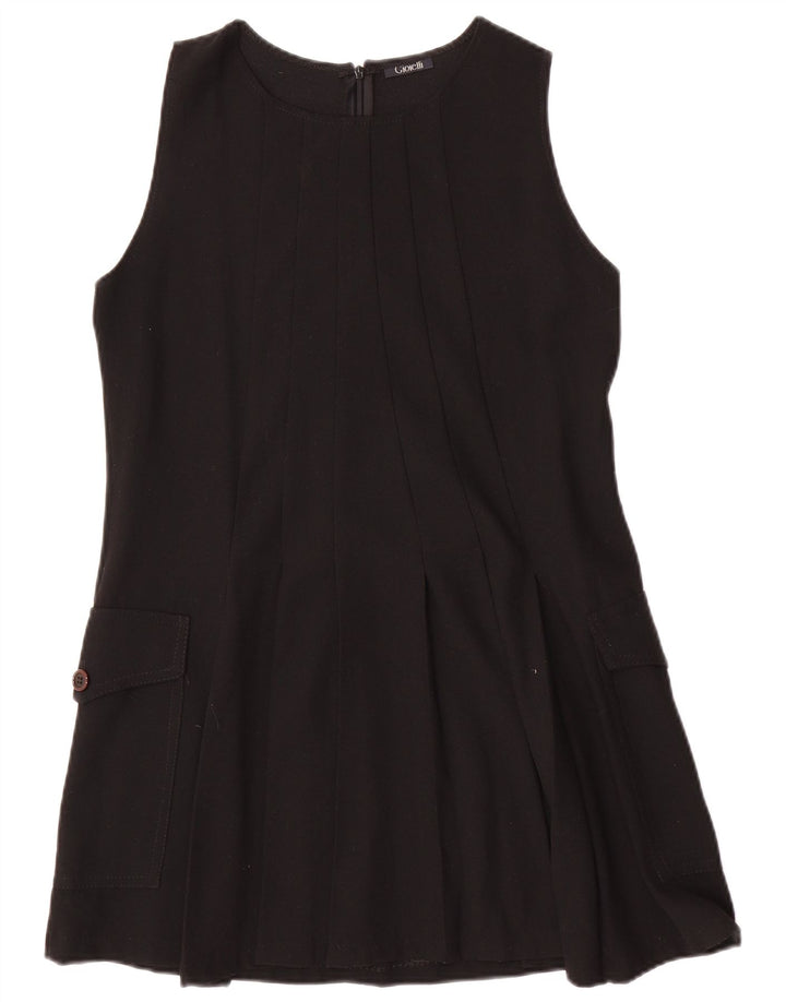 Vintage mujer sin mangas A-Line vestido Reino Unido 12 lana negra mediana