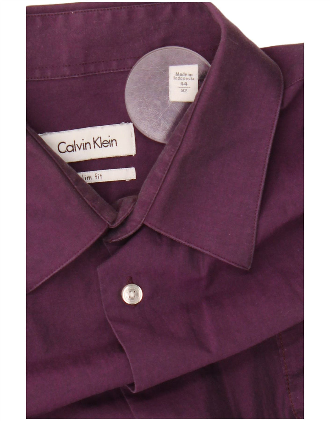 CALVIN KLEIN Camisa slim fit para hombre Talla 44 XL Algodón morado