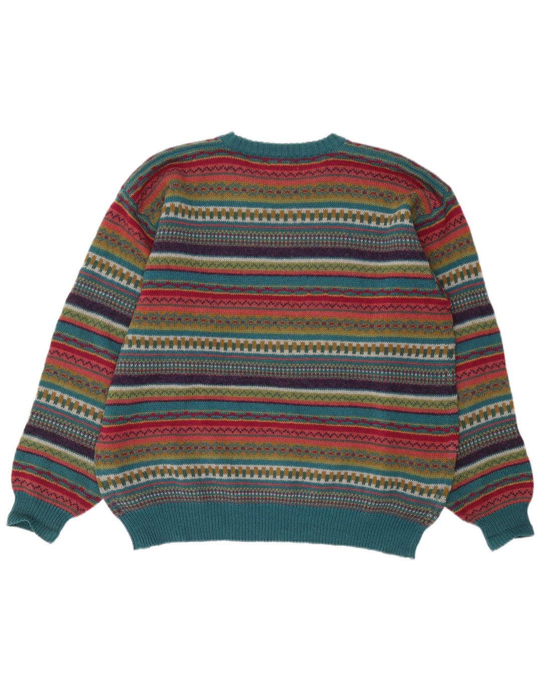 Vintage hombres barco cuello jumper suéter grande lana de rayas multicolores