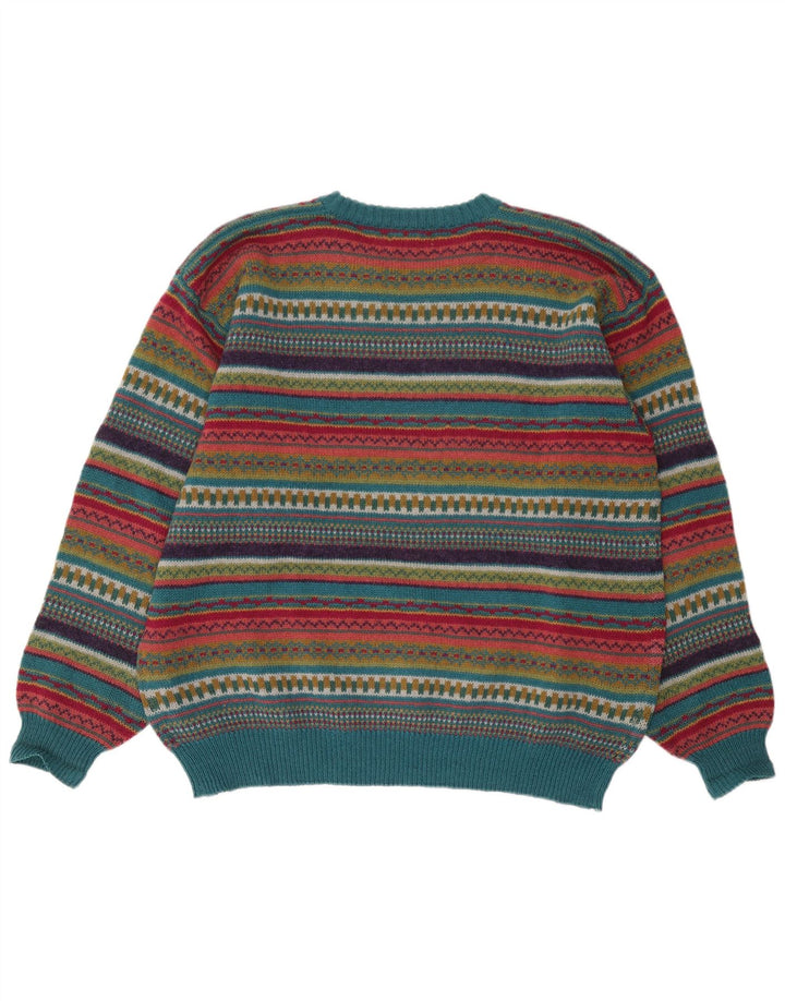 Vintage hombres barco cuello jumper suéter grande lana de rayas multicolores