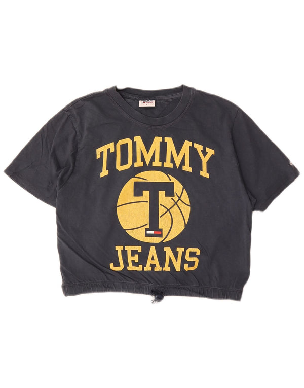 Tommy Hilfiger Camiseta corta con gráfico para mujer Top UK 10 Small Azul marino Algodón
