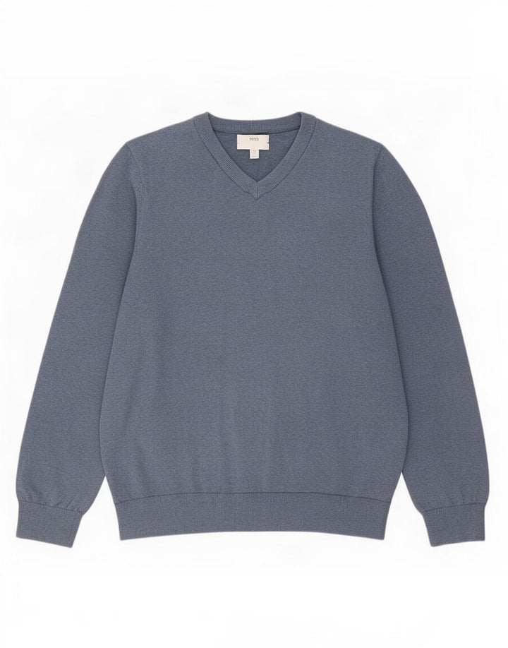 Marks & Spencer - Jersey con cuello en V para hombre, talla 2XL, algodón azul