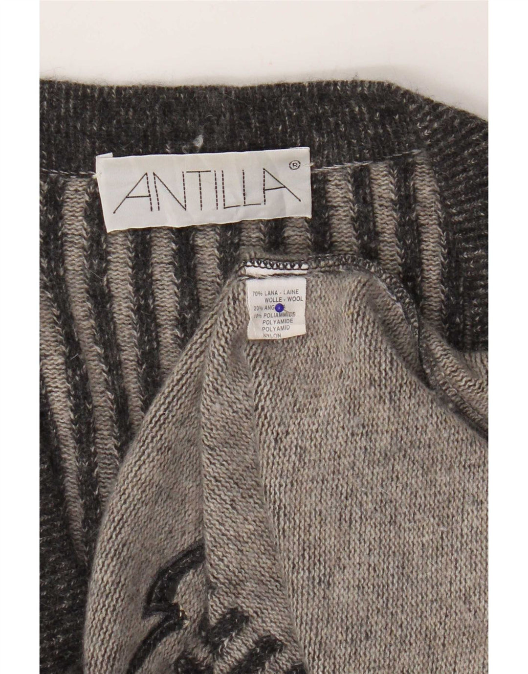 Vintage mujer longline cardigan suéter Reino Unido 14 lana de rayas gris medio