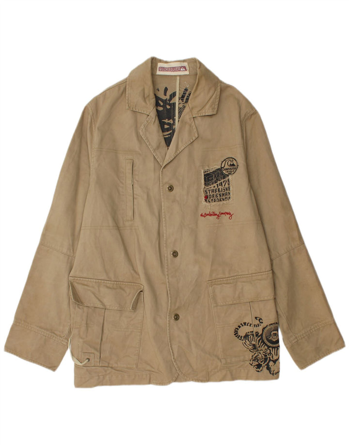 Quiksilver Chaqueta utilitaria gráfica para hombre Reino Unido 40 Grande Algodón beige