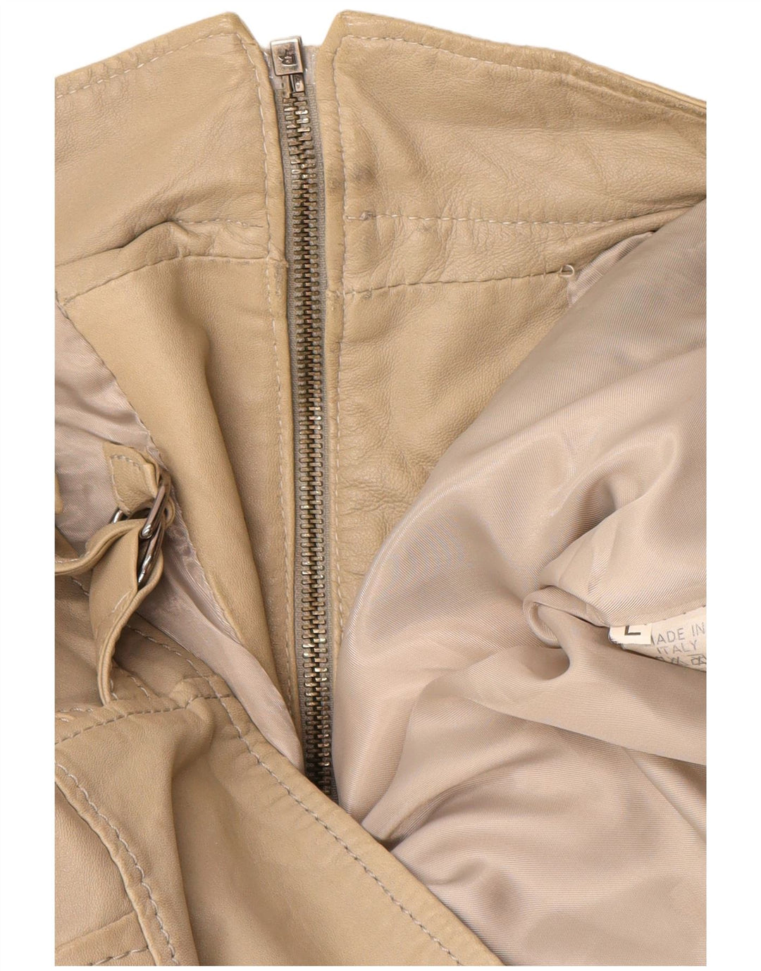 Vintage mujer chaqueta de cuero Reino Unido 16 cuero beige grande