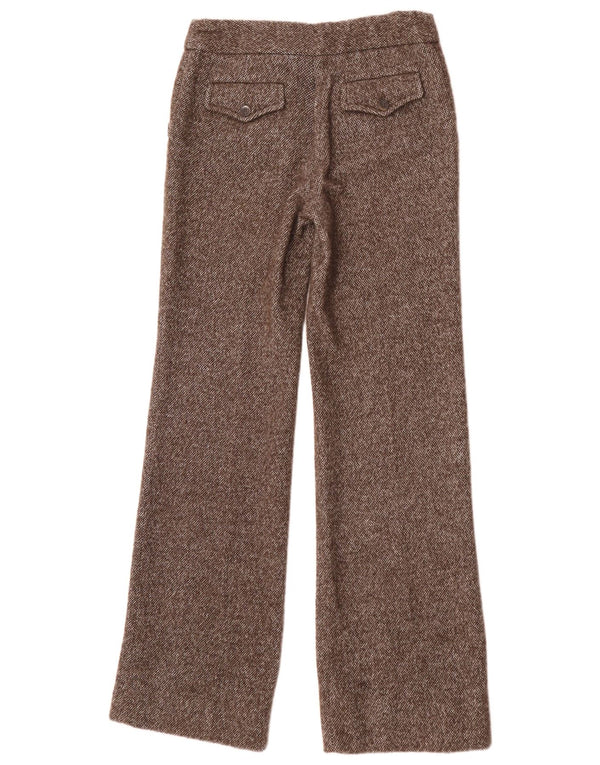 Zara Mujer Pantalón Chino Recto EU 36 XS W26 L33 Lana Moteada Marrón