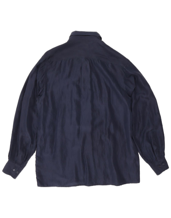 Camisa vintage para hombre grande de seda azul marino