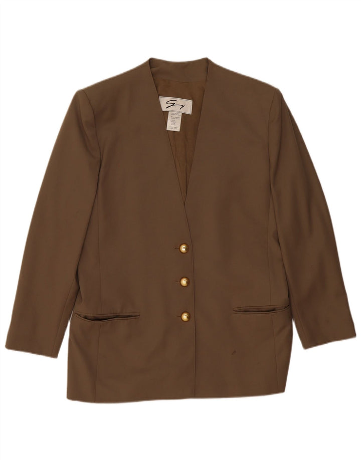Genny Chaqueta larga para mujer con 3 botones, talla 12, lana caqui grande