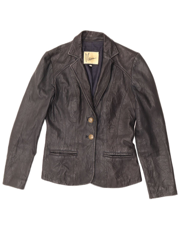 Vintage mujer 2 botones cuero Blazer chaqueta IT 44 cuero negro medio