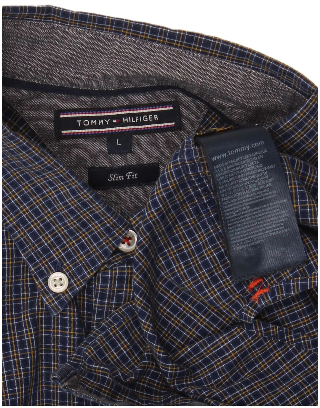 Camisa Tommy Hilfiger Hombre Slim Fit Algodón A Cuadros Azul Marino Grande