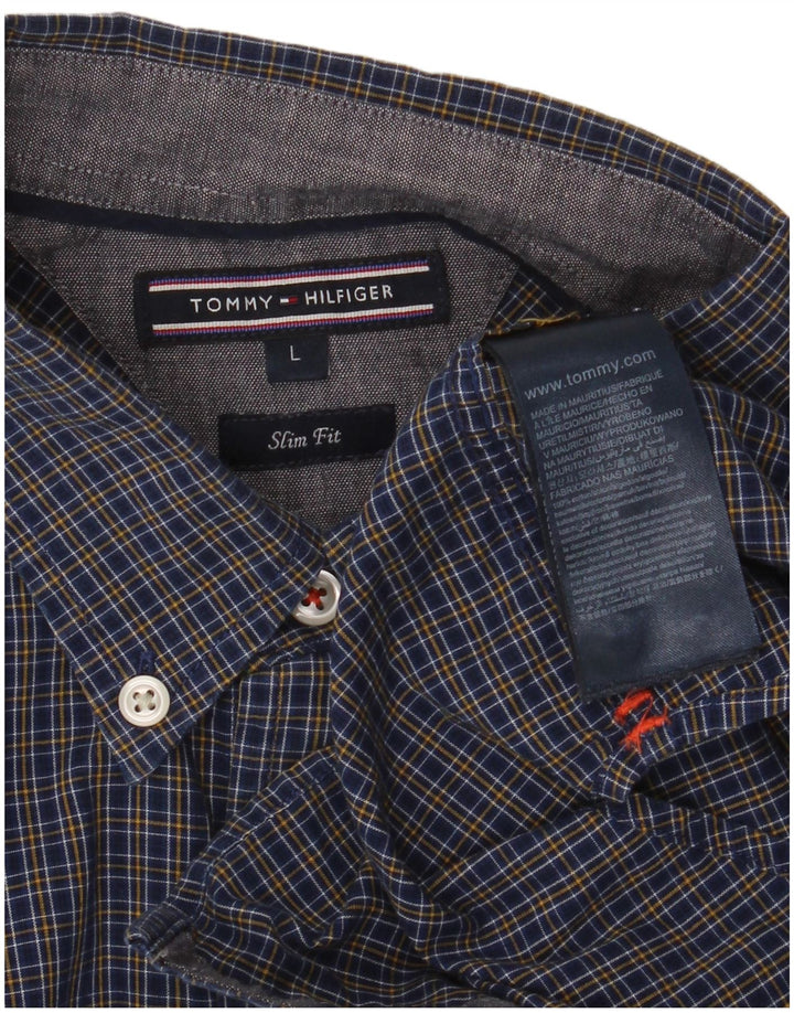 Camisa Tommy Hilfiger Hombre Slim Fit Algodón A Cuadros Azul Marino Grande