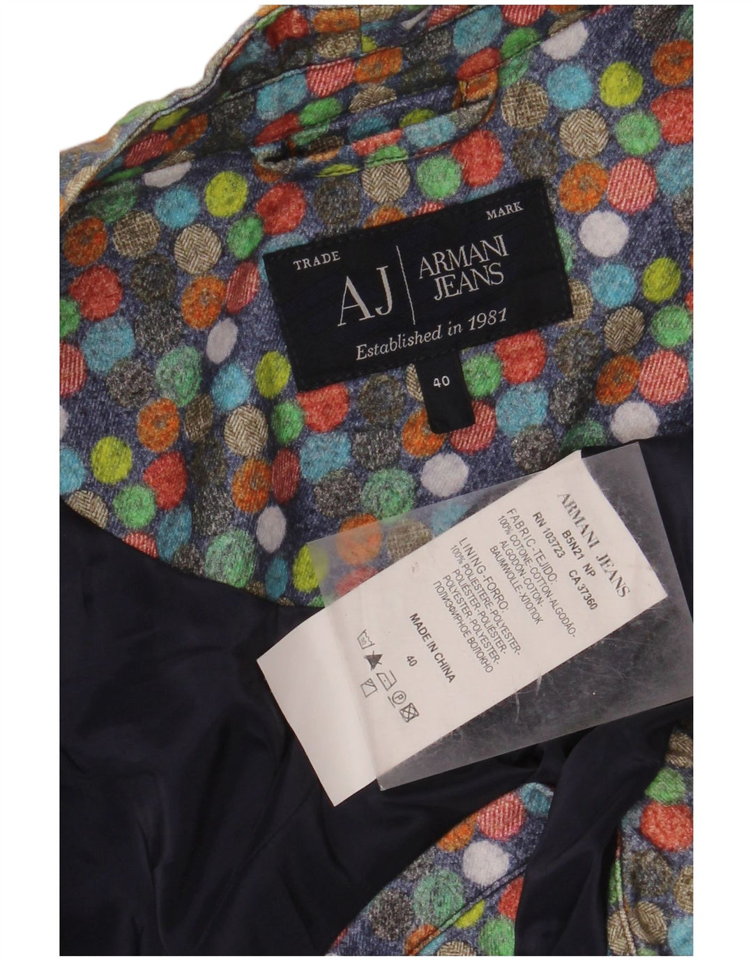 ARMANI JEANS Chaqueta tipo blazer para mujer IT 40 Small con lunares multicolores