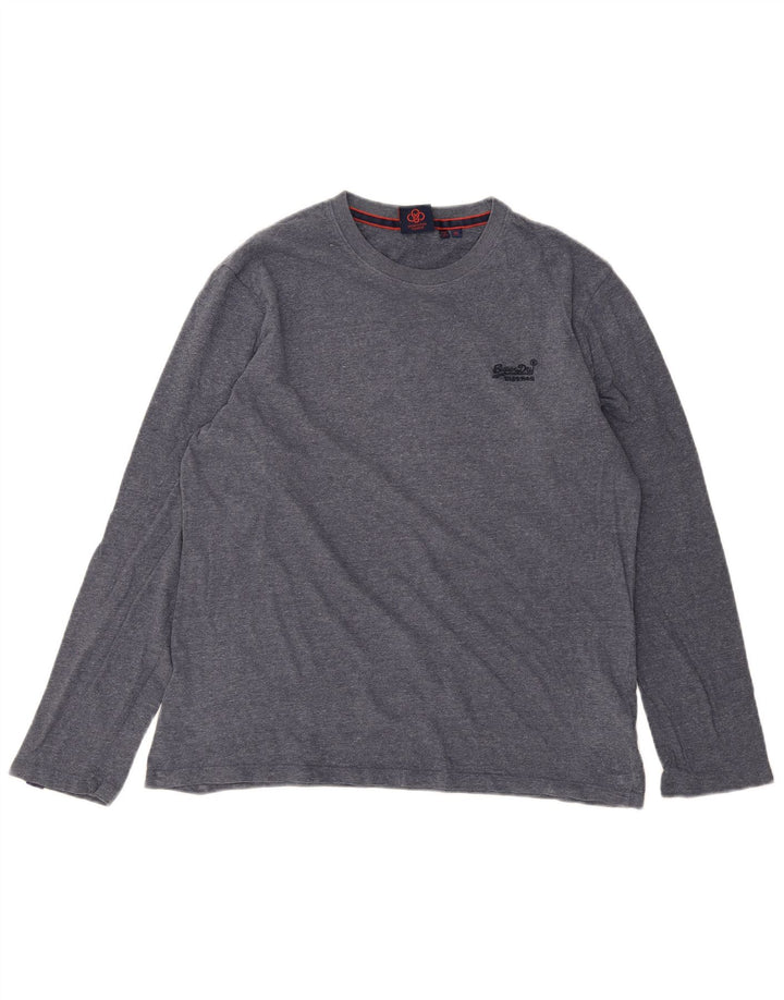 SUPERDRY Hombre Top Manga Larga XL Algodón Moteado Azul