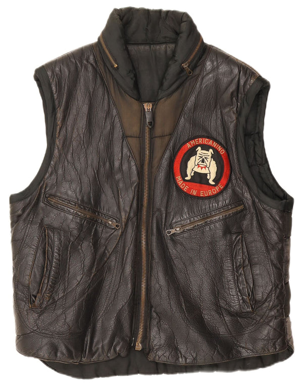 Americanino Chaleco de cuero gráfico para hombre UK 42 XL Bloque de color negro