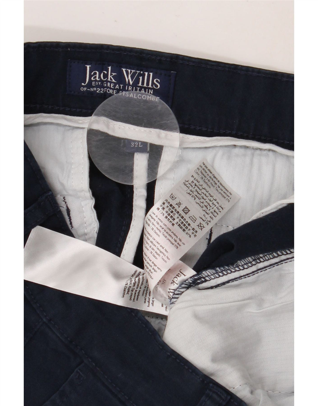 JACK WILLS Pantalón chino con pinzas para hombre W32 L29 Algodón azul marino
