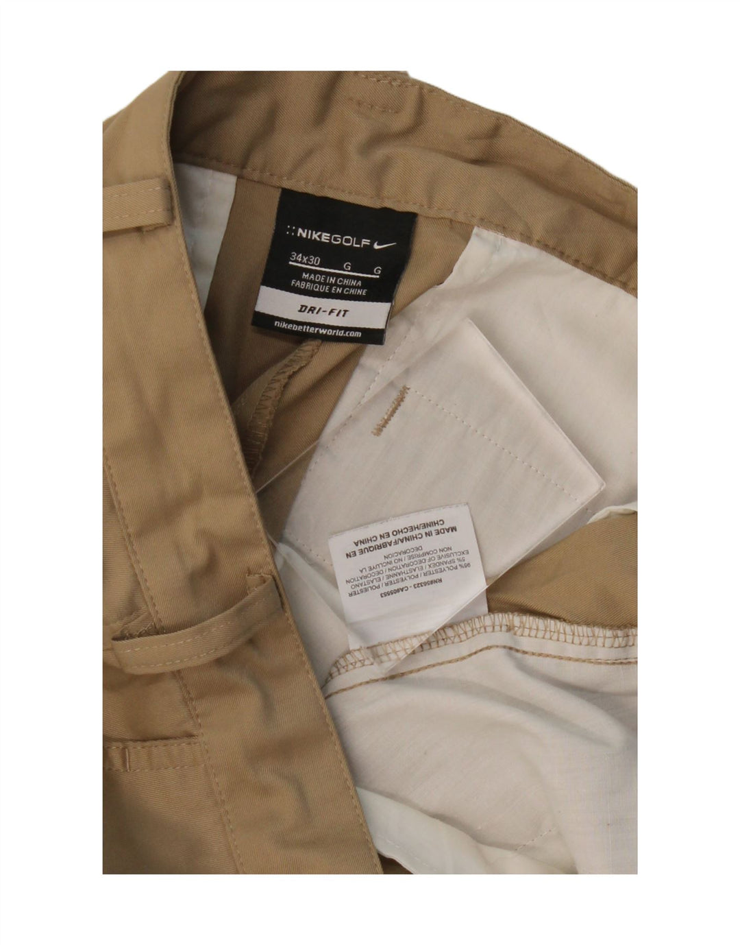 NIKE Pantalón chino recto Dri Fit para hombre W34 L30 Poliéster beige
