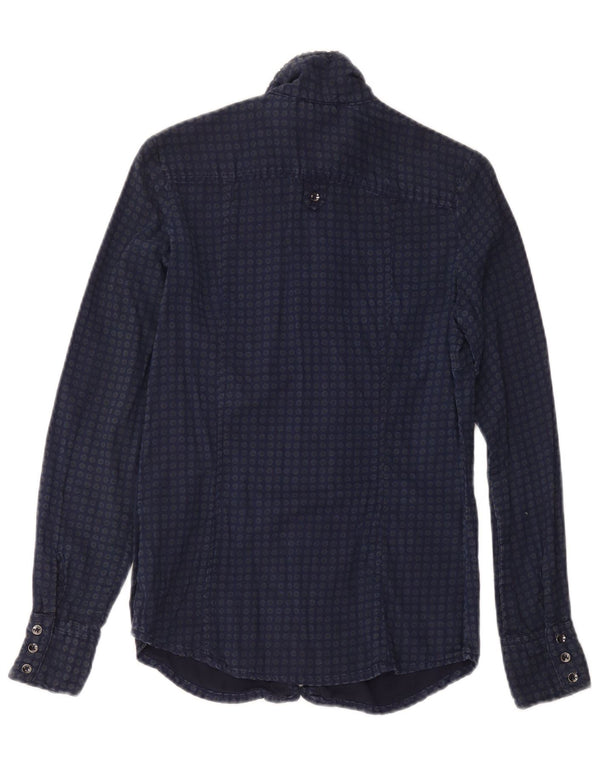 Camisa Gas Mujer con Volantes en la Parte Delantera UK 2 2XS Algodón con Manchas Azul Marino