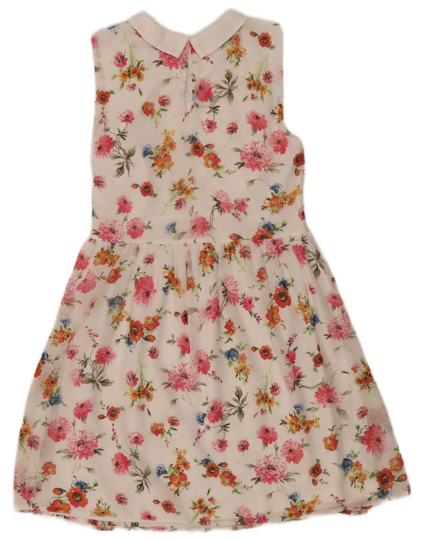 Zara Vestido Trafaluc Sin Mangas Acampanado para Mujer UK 40 Mediano Blanco Floral