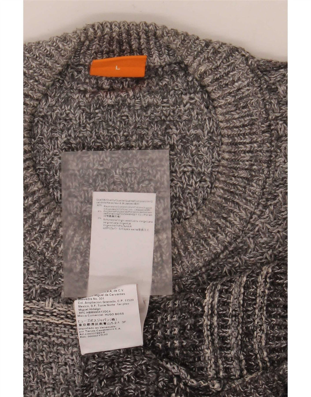 Hugo Boss Jersey con cuello redondo para hombre, suéter grande de algodón gris