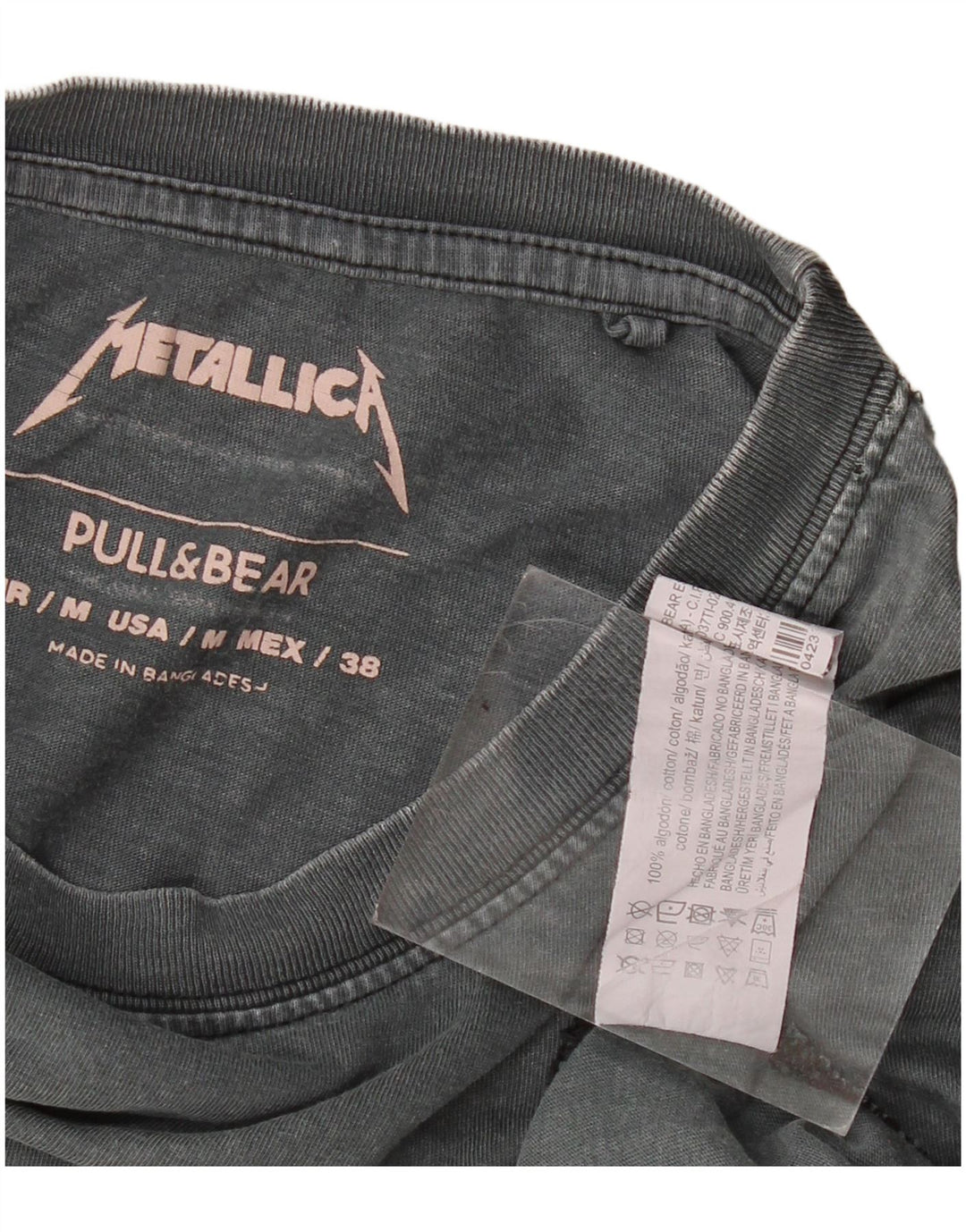 Pull & Bear Hombre Metallica Graphic Camiseta Top Algodón Gris Medio