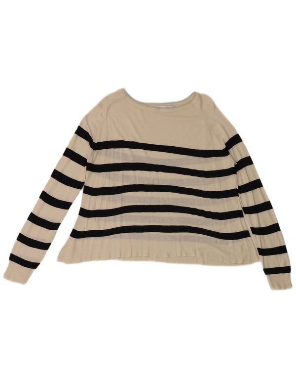 Zara - Jersey con cuello barco para mujer, talla 40, talla mediana, color blanco a rayas