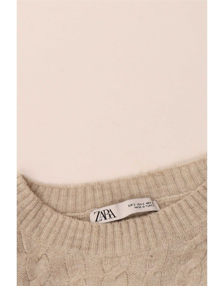 Zara Mujer Suéter De Cuello Redondo De Gran Tamaño UK 10 Small Beige