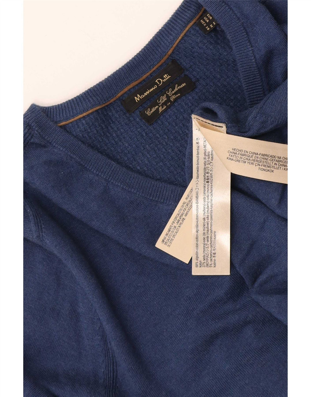 Jersey Massimo Dutti Hombre Cuello Pico Jersey Medio Azul Marino Algodón