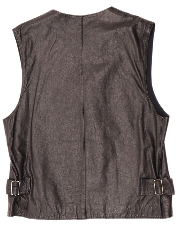 Vintage hombres cuero chaleco Reino Unido 36 pequeño negro