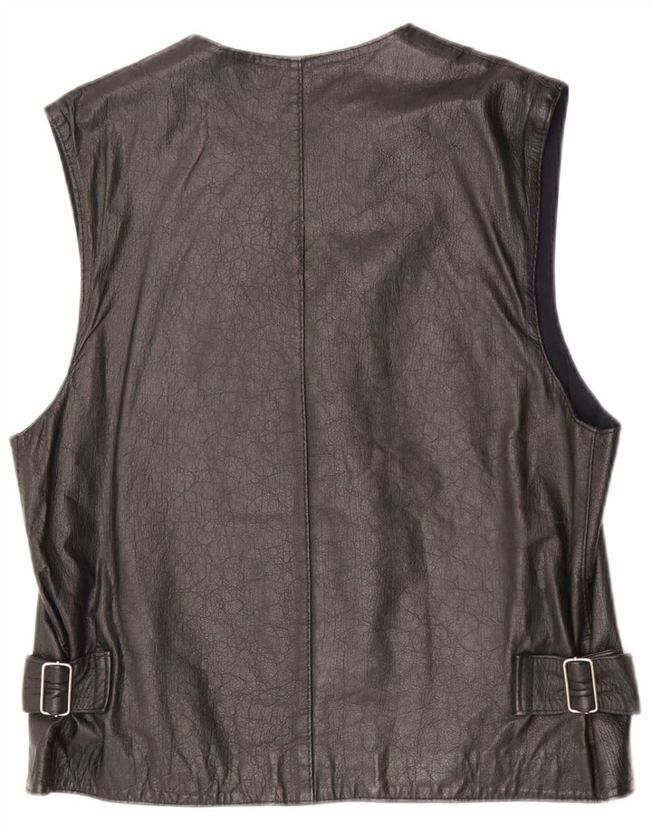 Vintage hombres cuero chaleco Reino Unido 36 pequeño negro
