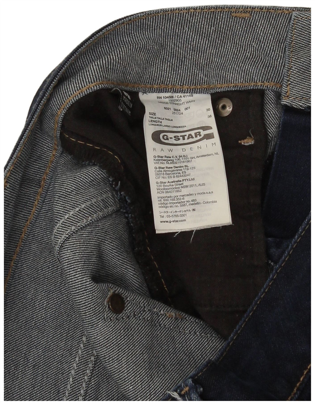 Vaqueros Rectos G-Star Mujer W30 L36 Algodón Azul Marino