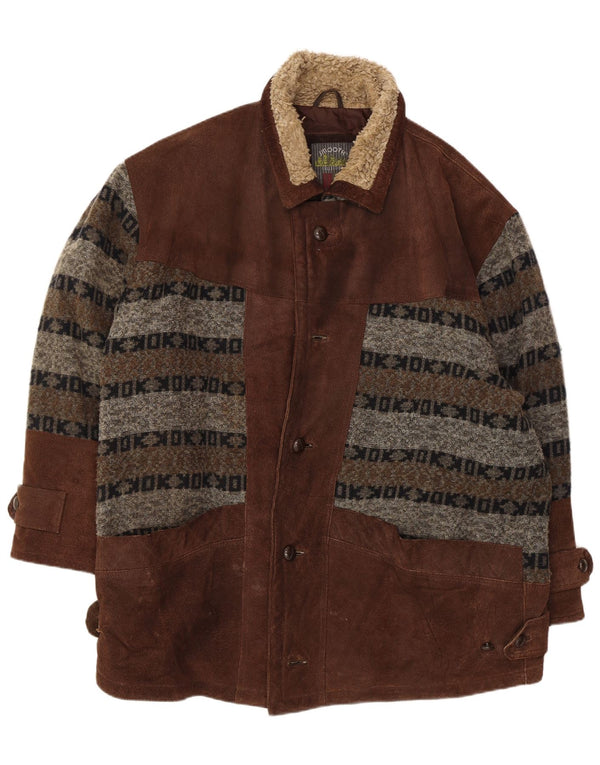 Abrigo cortavientos de ante liso para hombre UK 42 XL Cuero Fair Isle marrón