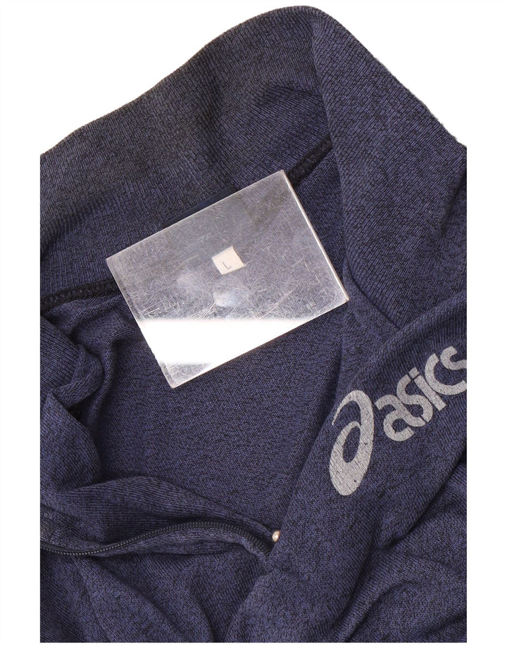 Asics Hombre Graphic Zip Neck Sudadera Jumper Large Azul Colorblock