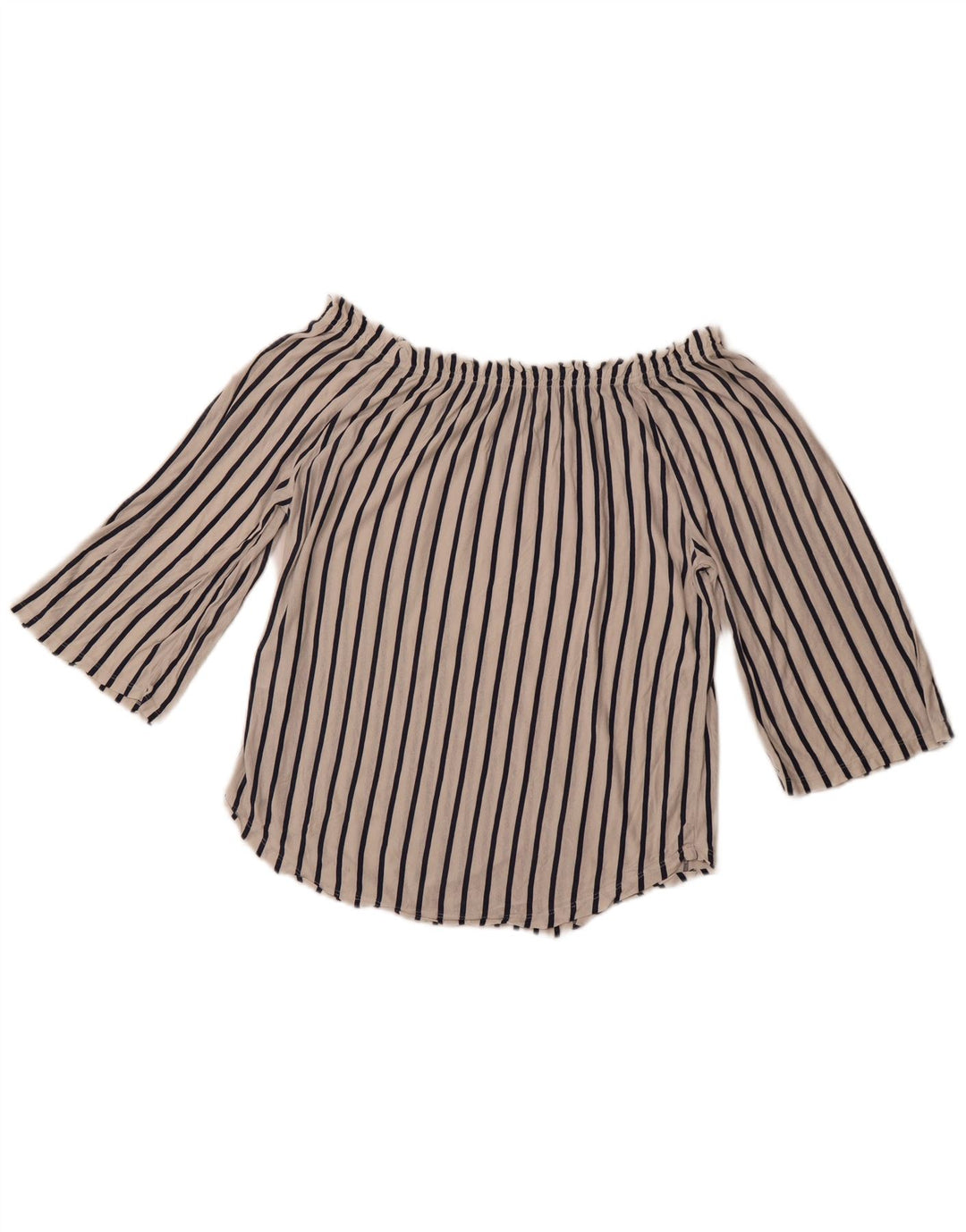 BENETTON Top de manga 3/4 con hombros descubiertos para mujer UK 44 Mediano Rayas blancas