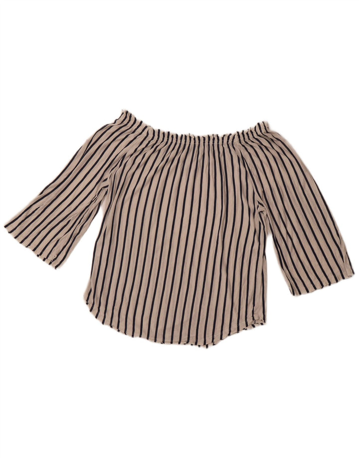 BENETTON Top de manga 3/4 con hombros descubiertos para mujer UK 44 Mediano Rayas blancas