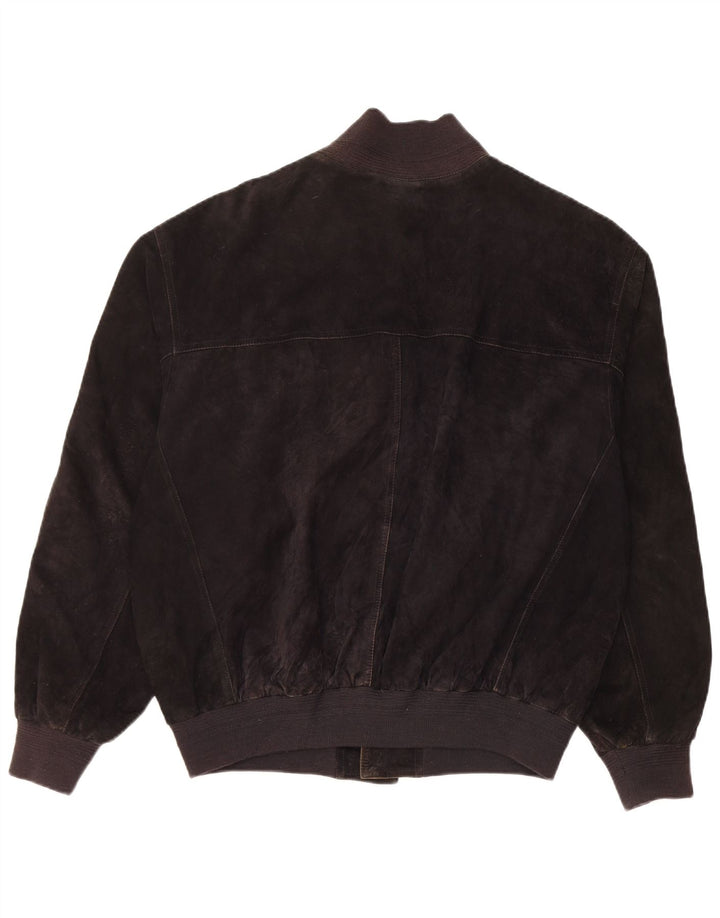 Vintage hombres ante bomber chaqueta IT 48 cuero negro medio