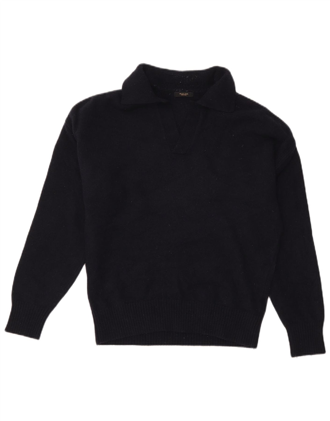 MASSIMO DUTTI Jersey tipo polo para mujer, talla 44, talla mediana, lana azul marino