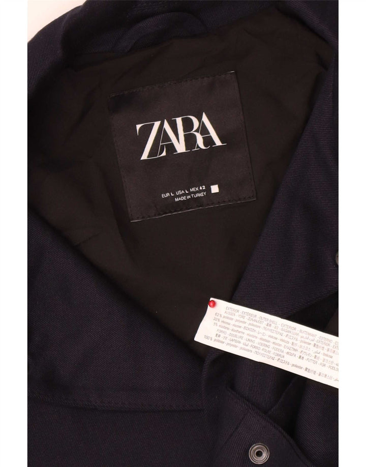Zara Chaqueta Bomber para Hombre UK 40 Grande Poliéster Azul Marino