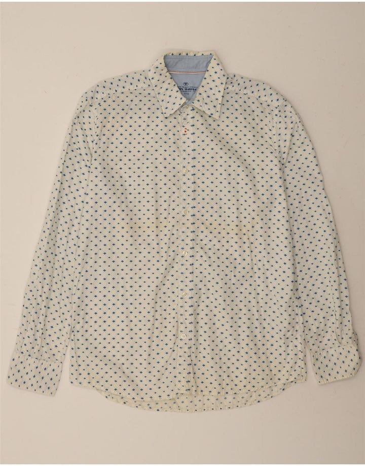 TOM TAILOR Mens Fitted Shirt XL White Spotted Cotton Vintage Tom Tailor and Second-Hand Tom Tailor from Messina Hembry 