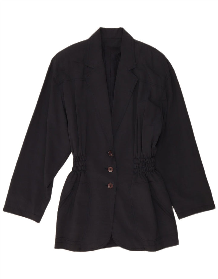 Vintage mujer 3 botones chaqueta blazer larga IT 44 azul marino medio
