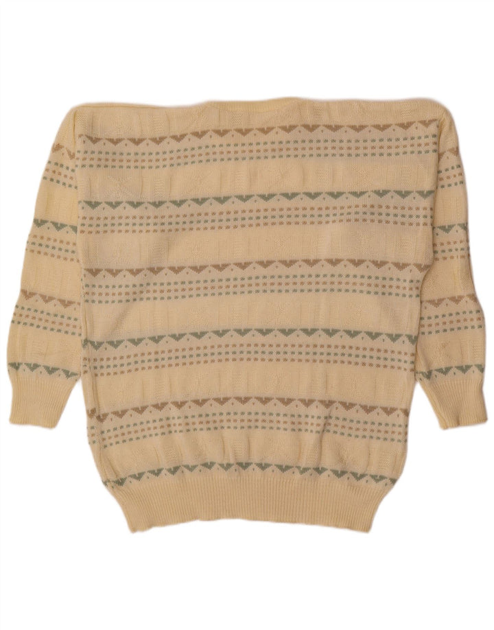 Vintage hombres cuello redondo jersey suéter grande beige geométrico