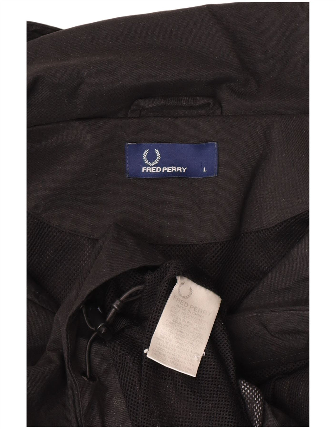 Fred Perry Chaqueta impermeable extragrande con capucha para mujer UK 46 Large Nylon negro