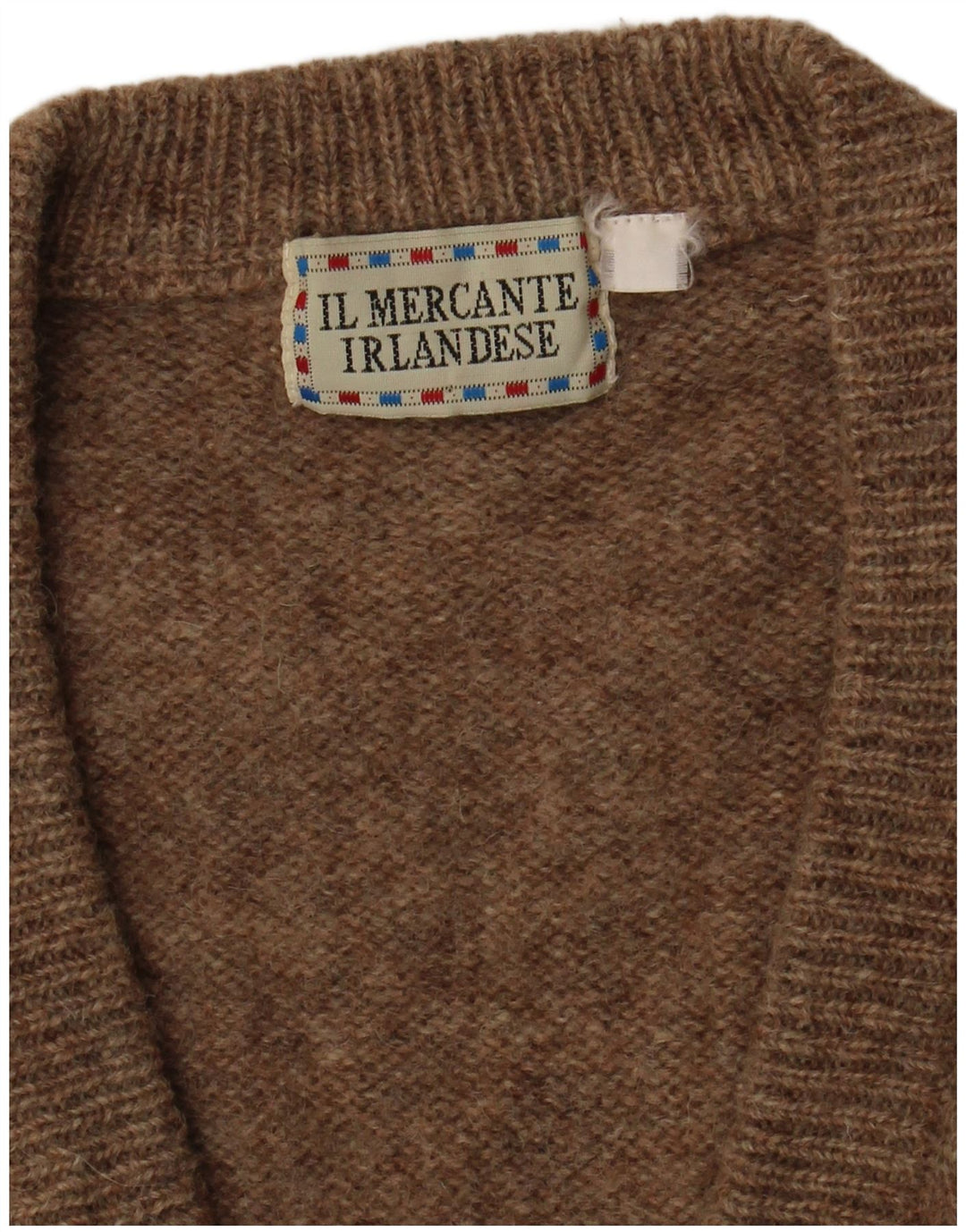Vintage hombres V-cuello jumper suéter marrón medio