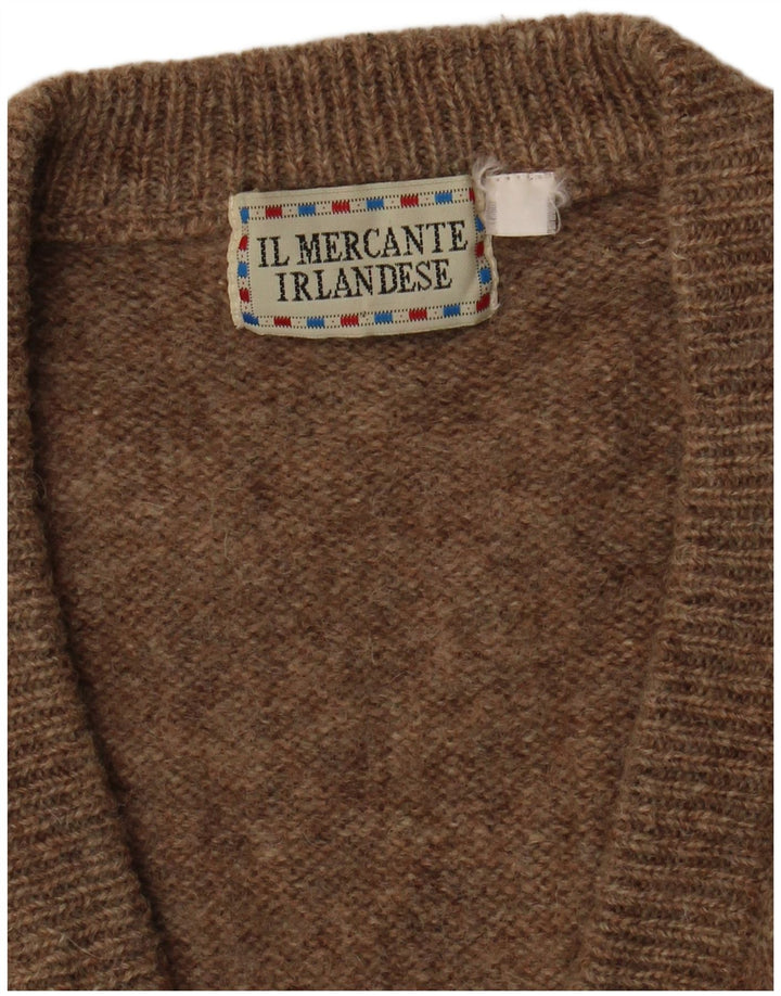 Vintage hombres V-cuello jumper suéter marrón medio
