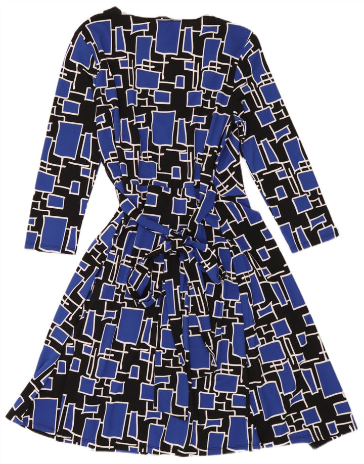 Dkny Vestido cruzado de manga 3/4 para mujer Talla única Poliéster geométrico azul