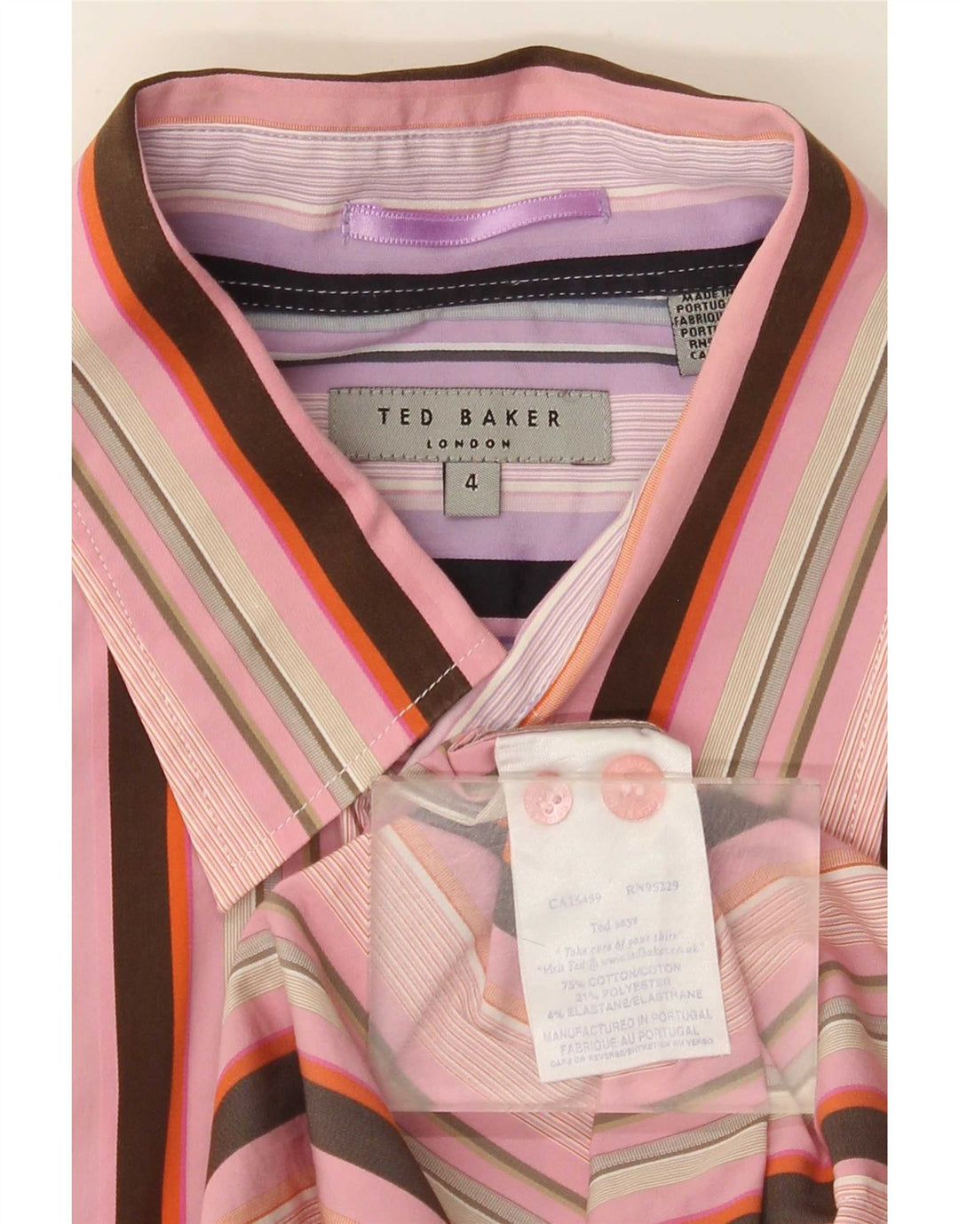 Ted Baker Camisa de corte regular para hombre Talla 4 Grande Algodón a rayas rosa