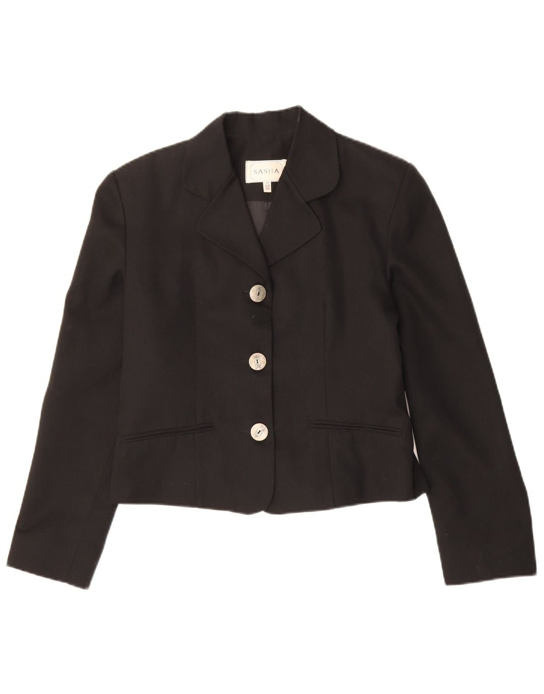 SASHA Womens Crop 3 Button Blazer Jacket EU 40 Medium Black Classic