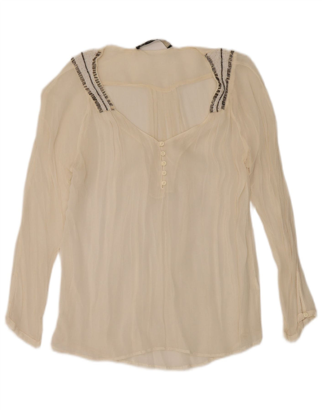 Zara Blusa de manga larga transparente de gran tamaño para mujer UK 10 Small Beige